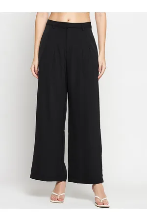 MADAME Women Mid-Rise Pleated Flared Parallel Trousers