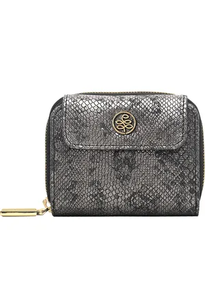 Eske Women Black Snakeskin Textured Zip Around Wallet