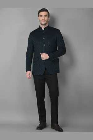 Canary London Men Teal Blue & Black Printed Slim-Fit Tuxedo 2-Piece Suit