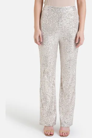 Kazo Comfort Self Design Textured Flared Fit High-Rise Trousers