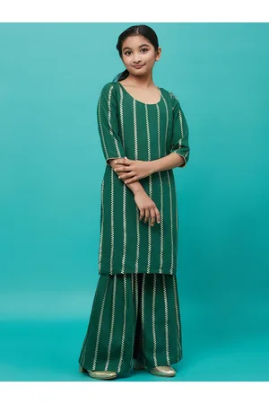 AKS Girls Ethnic Motif Woven Design Regular Chanderi Silk Kurta With Palazzos