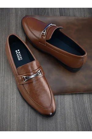 HERE&NOW Men Tan Brown Textured Formal Loafers