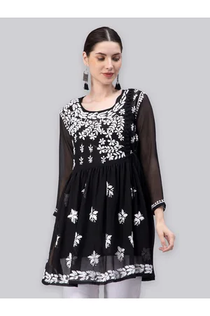 Seva Chikan Ethnic Motifs Chikankari Embroidered Angrakha A line Kurti With Slip