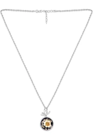 FableStreet Silver Rhodium-Plated Dry Flower Pendant Chain
