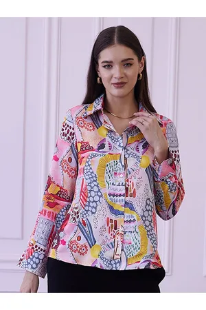 ATHENA Yellow Abstract Printed Shirt Style Top