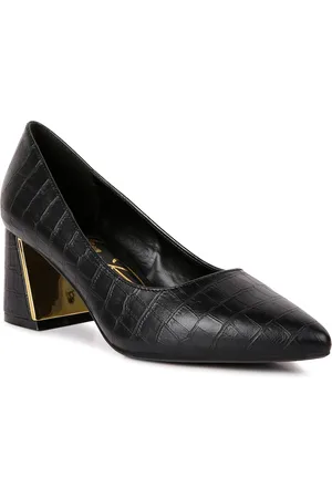 London Rag Textured Pointed Toe Block Heel Pumps