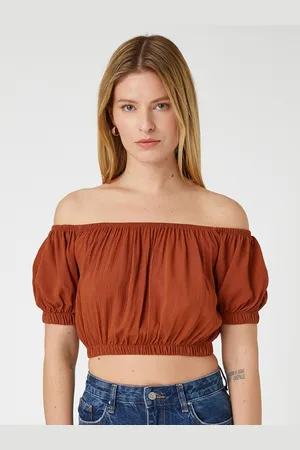 Koton Off-Shoulder Puff Sleeve Bardot Crop Top