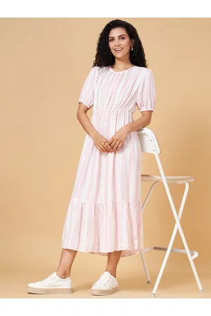 Pantaloons Striped A-Line Pure Cotton Midi Dress
