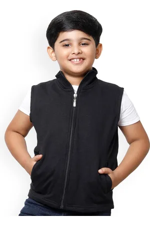 IndiWeaves Boys Mock Collar Lightweight Fleece Open Front Jacket
