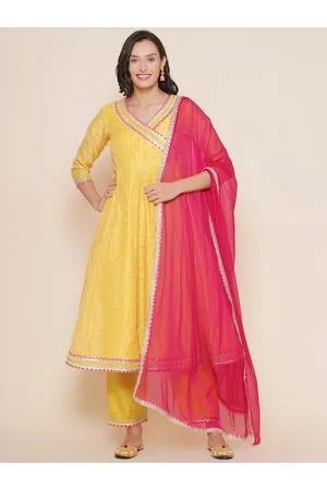 Bhama Couture Ethnic Motifs Embroidered Angrakha Anarkali Kurta with Palazzos & Dupatta