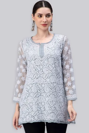 Seva Chikan Ethnic Motifs Embroidered Chikankari A Line Kurti With Slip