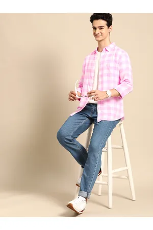 Benetton Men Slim Fit Checked Cotton Linen Casual Shirt