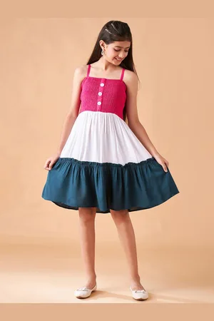 Cherry & Jerry Girls Colourblocked Smocked Detailed Fit & Flare Dress