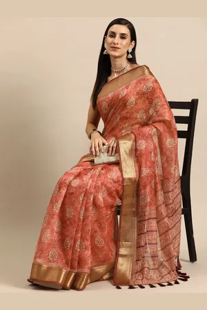 silk land Ethnic Motifs Printed Zari Saree