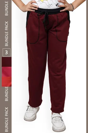 IndiWeaves Girls Pack Of 3 Mid-Rise Fleece Track Pants