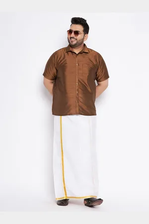 Vastramay Plus Size Spread Collar Shirt With Veshti
