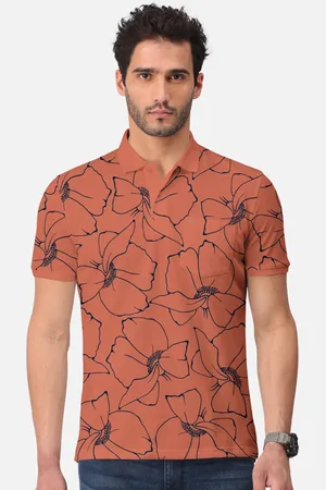 bullmer Floral Printed Polo Collar Short Sleeves Cotton T-shirt