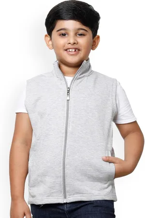 IndiWeaves Boys Mock Collar Lightweight Fleece Open Front Jacket