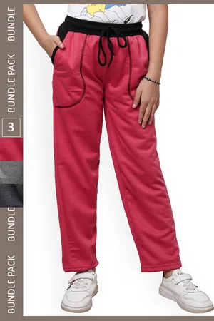 IndiWeaves Girls Pack Of 3 Mid-Rise Fleece Track Pants
