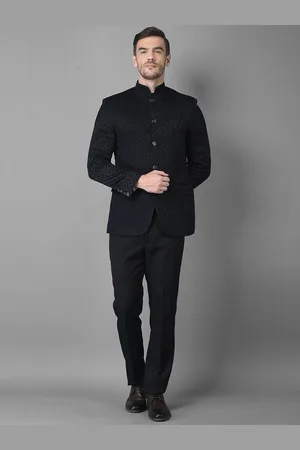 Canary London Men Navy Blue Jacquard Slim Fit 2-Piece Suit