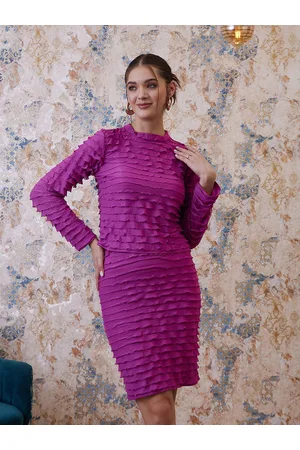 ATHENA Purple Ruffles Round Neck Fitted Top