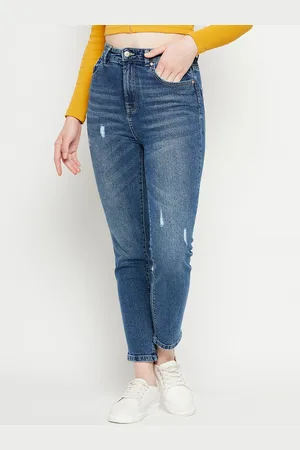 MADAME Women Mildly Distressed Heavy Fade Whiskers Cotton Jeans