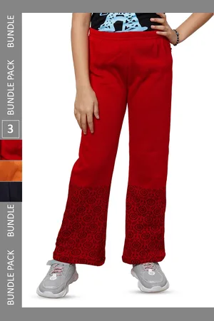 IndiWeaves Girls Pack of 3 Printed Mid-Rise Straight Fit Woollen Palazzos