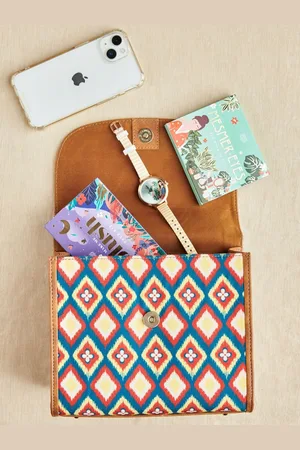 TEAL Geometric Ikat Printed Structured Sling Bag