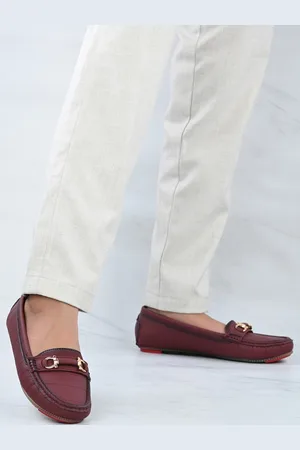 Mast & Harbour Women Maroon Embellished Massage Footbed Memory Foam Horsebit Loafers