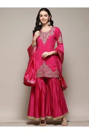 Biba Ethnic Motifs Embroidered Thread Work Detailed Straight Kurta & Sharara with Dupatta