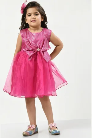 Bella Moda Girls Polka dots Printed Bow Detail Fit & Flare Dress