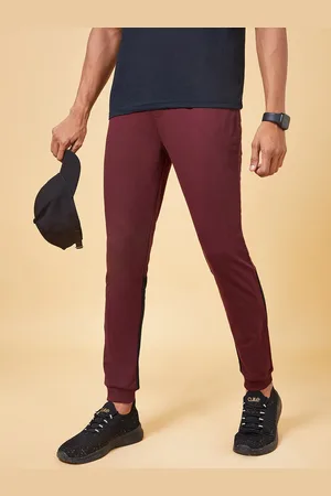 Pantaloons Men Burgundy & Black Colourblocked Slim-Fit Joggers