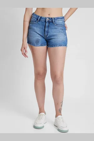 SPYKAR Women Washed Slim Fit Cotton Denim Shorts