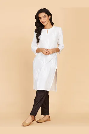 Fabindia Floral Printed Keyhole Neck Cotton Kurta