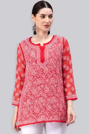 Seva Chikan Ethnic Motifs Chikankari Embroidered Straight Kurti With Slip