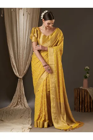 Anouk Yellow & Gold-Toned Woven Design Zari Pure Georgette Kanjeevaram Saree