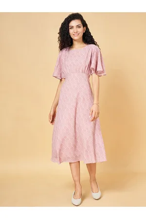 Pantaloons Geometric Printed Flutter Sleeve A-Line Midi Dress