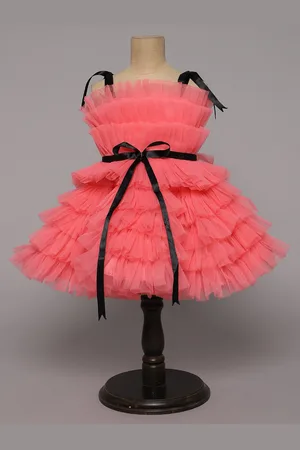 MANY FROCKS & Girls Shoulder Straps Layered Tulle Fit & Flare Dress