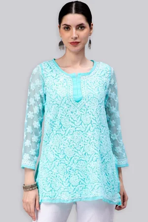Seva Chikan Ethnic Motifs Chikankari Embroidered Straight Kurti With Slip