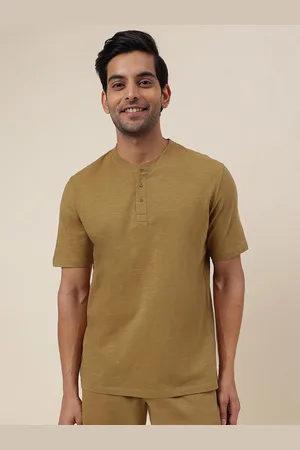 Fabindia Band Collar Regular Sleeves Cotton Regular T-shirt