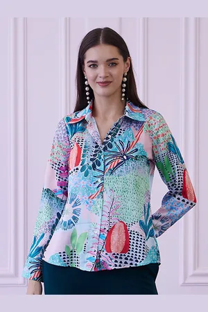 ATHENA Green Floral Printed Shirt Style Top