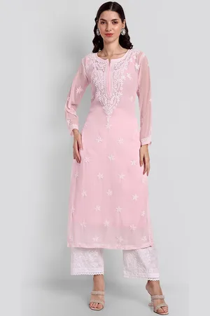 Seva Chikan Ethnic Motifs Chikankari Embroidered Georgette Kurta With Slip