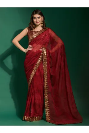 Anouk Orange & Red Tie and Dye Sequinned Saree