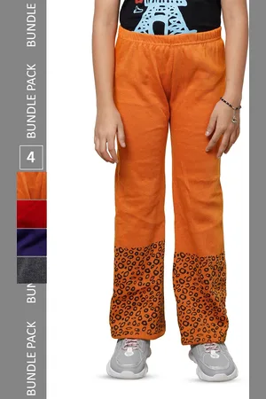 IndiWeaves Girls Pack of 4 Bottom Printed Straight-Fit Acrylic Track Pants