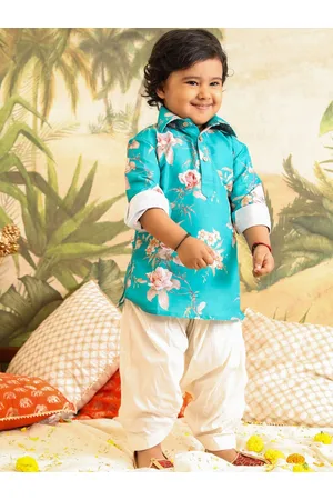 Vastramay Boys Floral Printed Shirt Collar Long Sleeve Kurta Set