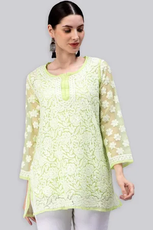 Seva Chikan Ethnic Motifs Embroidered Chikankari Straight Kurti With Slip