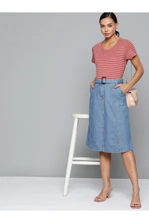 Chemistry Women Blue Pure Cotton Denim A-Line Midi Skirt