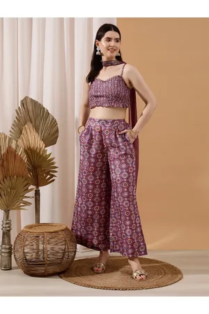 indo street Floral Printed Crop Top With Palazzo Co-Ords