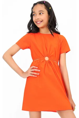BONKIDS Girls Cut-Outs Detail Cotton A-Line Mini Dress