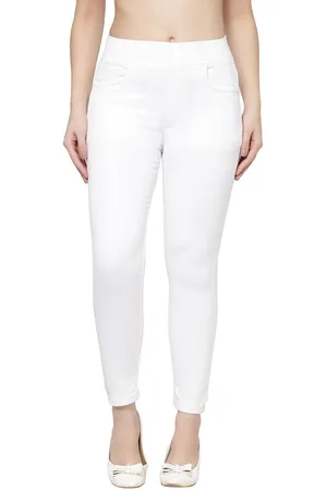 Prag & Co Women White Solid Skinny-Fit Super Combed Cotton Jeggings